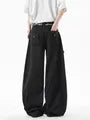 Mid Waist Plain Wide Leg Cargo Pants
