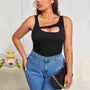 [XL -3XL] Plain Asymmetrical Cutout Ribbed Slim Fit Tank Top