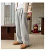 Drawstring Waist Plain Straight Leg Sweatpants