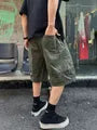 Drawstring Waist Plain Wide Leg Cargo Shorts
