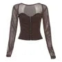 L - Long Sleeve Square-Neck Plain Corset Top