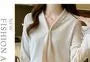 Long-Sleeve Scarf Collar Plain Blouse