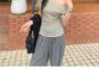 Short-Sleeve Off Shoulder Striped Ruched T-Shirt