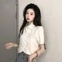 Short-Sleeve Collared Plain Blouse