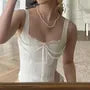 Balletcore Square-Neck Lace-Trim Faux Pearl Accent Corset Tank Top