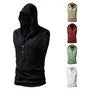 Sleeveless Hooded Henley Plain Top