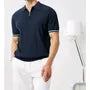 Short-Sleeve Contrast Trim Half-Zip Knit Polo Shirt