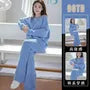 Set: Crew Neck Plain Pullover + Elastic Waist Wide Leg Pants