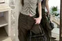 Mock Two-Piece Short-Sleeve Halter Neck Striped Ruched Crop T-Shirt