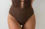 Halter Neck Deep Plunge Plain Open Back Swimsuit