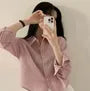 Long-Sleeve Striped Button-Up Crop Shirt