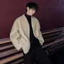V-Neck Plain Faux Fur Open Front Jacket