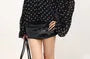 Long Sleeve Off Shoulder Polka Dot Bow Chiffon Top