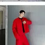 Set: Round Neck Plain Open Front Jacket + Mid Rise Wide Leg Dress Pants