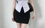 Sleeveless V-Neck Striped Button-Up Shirt / High Rise Mini Pencil Skirt