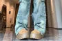 High Waist Washed Wide Leg Cargo Jeans