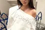 Off-Shoulder Safety Pin Accent Zipped Sweatshirt / Drawstring Waist Baggy Sweatpants