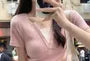 Short Sleeve Mock Two Piece Color-Block Slim-Fit Crop Top