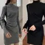 Long-Sleeve Mock-Neck Mini Sheath Dress