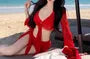 Set: Plain Bikini + Cover Up Top + Skirt