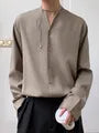 Long-Sleeve Plain Button-Up Shirt