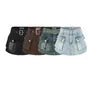 High Waist Belted Mini Denim Cargo Skort