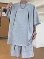 Set: Short-Sleeve Crew Neck Contrast T-Shirt + Wide Leg Shorts