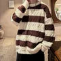 Crew Neck Striped Cable-Knit Oversized Sweater