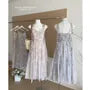 Spaghetti Strap V-Neck Tie Dye Ruched Mesh Midi A-Line Dress
