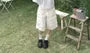 Mock Two-Piece Short-Sleeve V-Neck Frill Trim Striped Blouse