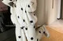Pajama Set: Stand Collar Dotted Fleece Zip Jacket + High Waist Straight Leg Pants