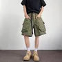 Mid Rise Plain Wide Leg Cargo Shorts