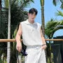 Sleeveless Textured Plain Polo Shirt