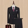 Set: Lapel Collar Plain Double Breasted Blazer + Mid Rise Plain Dress Pants + Collared Button Shirt