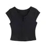Cap-Sleeve Notch Neck Plain Cropped T-Shirt / Elastic Waist Skort