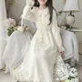 Long-Sleeve Collared Lace Midi A-Line Dress