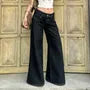 Low Rise Contrast Stitched Wide Leg Jeans