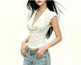 Ruffle Sleeveless Cowl Neck Plain Chain Detail Crop Top