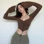 Long-Sleeve Plain Drawstring Corset Top