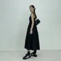 Sleeveless Square Neck Plain Bow Accent Midi A-Line Dress