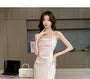 Spaghetti Strap Cowl Neck Slit Party Midi Dress