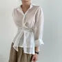 Long-Sleeve Plain Asymmetrical Sashed Shirt