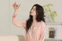 Pajama Set: Long-Sleeve Frill Trim Plain Top + Pants