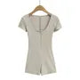 Short-Sleeve Scoop Neck Half-Zip Plain Romper