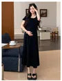 Maternity Short-Sleeve Scoop Neck Plain Midi Smock Dress