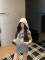 Jacquard Drawstring Hooded Zip Cardigan / Elastic Waist Mini Pencil Knit Skirt