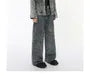 Stand Collar Washed Denim Zip Jacket / Mid Rise Washed Wide Leg Jeans