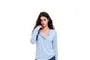 Long-Sleeve Crew Neck Half-Buttoned Plain Sheer T-Shirt