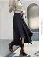 High Waist Plain Asymmetrical Knit Midi A-Line Skirt