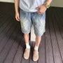 Mid Rise Washed Denim Shorts